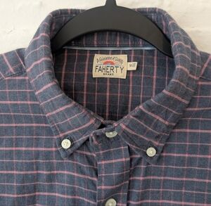 Faherty Men's Blue and Pink Checkered Shirt